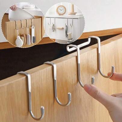 Over The Door Drawer Cabinet Hook Holder, 304 Stainless Steel Double S-Shaped Hook Hanger Metal Heavy Duty Free Punching Door Back Hanging Clothes Organizer For Towel Cloth Bags Sundries
