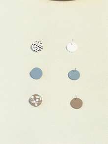 3 Pairs Polka Dot & Leaf Print Acrylic Earrings, Cute Round Earrings With Ceramic Texture For Girls - Multicolor - View 6