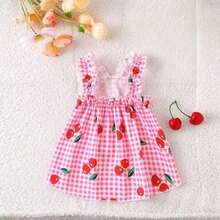 Kitten And Puppy, Classic Blue Plaid With Cherry Print Hooded Dog Dress Set - Pink - View 1