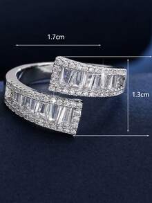 1 chiếc nhẫn nữ, đính đá zirconia tổng hợp lấp lánh, thiết kế hở, sang trọng, thanh lịch, cá tính, thích hợp đeo hàng ngày và làm quà tặng. - Vòng mở - Xem 7