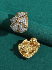 Bộ trang sức gồm bông tai và nhẫn hình trái tim bằng thủy tinh mạ vàng 18K kiểu cổ điển, chất liệu đồng giả cổ, thích hợp làm quà tặng sinh nhật và phụ kiện dự tiệc. - Vàng - Xem 8