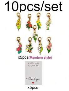 10pcs/Set Colorful Alloy Enamel Flower Keychains, Including Rose, Lily Of The Valley, Sunflower, Etc. Cute Small Decorations, Couples Creative Gifts, Comes With Thank You Card. Suitable For Holidays, Party Decor, Teacher's Day, Valentine's Day, Birthday Gifts - Multicolor - View 11