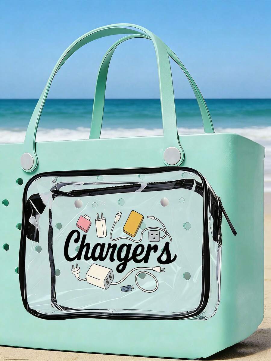 New Chargers Print Bogg Beach Makeup Bag,Beach Accessories, Toiletry Bag,Travel Accessories;Travel Essentials; Multi Color Insert Accessory Compatible, For Decorative Charm Inserts,Suitable For Travel And Outings, Water-Tight - Ideal For Travel,Versatile Inner Organizers,Waterproof, Wear-Resistant, Easy To Clean, Suitable For Bogg Bags, Transparent Bogg Cosmetic Bag With Phone Holder, Compartmentalized Internal Storage Compatible Travel Cosmetic Bag - Multicolor - View 1