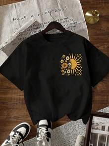 T-Shirt Da Donna A Maniche Corte Con Scollo Rotondo, Tinta Unita, Modello 2026, Vestibilità Super Ampia, 100% Cotone, Morbida E Confortevole, Casual Per Tutti I Giorni, Streetwea - 黑色 - 查看 2
