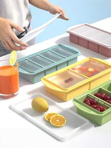 带盖硅胶冰格 - 硅胶冷冻食品模具 - 大号冰格，硅胶冷冻容器，用于冷冻和储存汤、酱汁、肉汤、剩菜 - 可制作 4 个完美的 1 杯冰块 - 多 - 查看 3