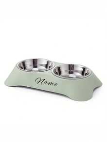 Customizable Name Or Text Stainless Steel Double Bowl Pet Food Bowl, Non-Slip Bottom And Easy-Clean PP And Steel Pet Feeder, Suitable For Pet Birthday And Anniversary Gifts - Multicolor - View 5