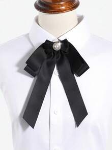 1pc Women's Fashionable Minimalist Solid Color Faux Pearl Ribbon Bow Tie Collar Flower, Versatile For Casual, Date, Party, Shirt, School, Stage Performance - Multicolor - View 6