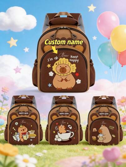 1pc Customizable Cute Capybara, Banana, Orange, Cloud Print Mini Backpack. Handheld, Adjustable Shoulder Strap, Zipper Closure, Nylon Material. Suitable For Daily Use, Shopping And Travel. Birthday Gift, Christmas Gift.