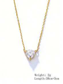 1件S925纯银极简主义镶钻颈链，配锆石心形吊坠，奢华设计 - 金色 - 查看 5