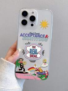 官方授权 Paul Frank 透明穿孔手机壳，全方位防震保护，带摄像头保护盖，饰有猴子、熊、兔子、狗等卡通图案，全新设计，兼容 13/14/15/16/17 Pro Max - 彩色 - 查看 3