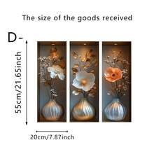 3片装花瓶墙贴，优雅花卉设计，可移除自粘乙烯基墙纸，适用于客厅和卧室家居装饰 - 多色 - 查看 10