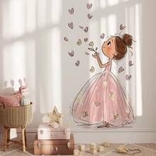 1pc Dreamy Rainbow Butterfly Fairy & Pink Heart Girl Wall Sticker, Glossy PVC Material, Suitable For Home Living Room Wall, Self-Adhesive Removable, Creates Romantic Atmosphere Decor Sticker - Multiple Styles - View 10