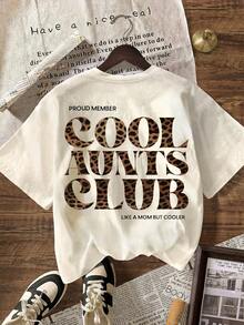 酷阿姨俱乐部豹纹印花T恤，女士休闲圆领短袖T恤，适合夏季度假穿着，白色 - 白色 - 查看 1