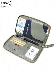CHARM INFINITE Travel Passport Wallet RFID Blocking Creative Design Zipper Closure Multiple Card Slots Wrist Strap For Airplane Tickets Credit Cards Travel Organizer Beach Vacation Summer Gift - 綠色 - 查看 8