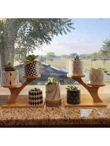 1pc Bamboo Planter Tray, Suitable For Succulent Plant Decor - Apricot - View 4