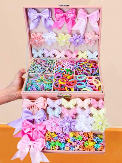 476pcs/Set Princess Style Mega Hair Accessories Set, Includes Hair Ties, Clips, Claws, Bows, Flowers - Suitable For Girls & Women, Adds Sweet & Lively Vibe To Daily, Campus, Party, Holiday Hairstyles