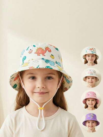 3-10岁儿童渔夫帽，春夏卡通恐龙网眼帽，新款户外遮阳防晒帽，男女童通用