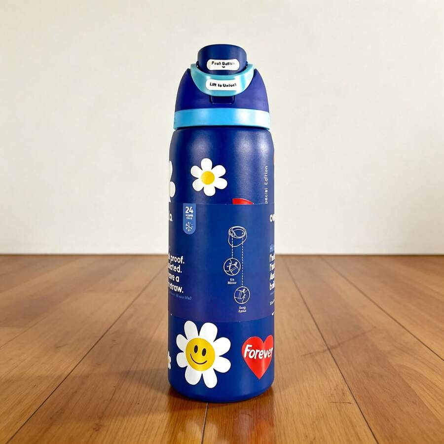 32Oz Outdoor Sports Water Cup Water Bottle Stainless Steel Vacuumowala Insulated Cup With Lid And Straw Suitable For Water, Iced Tea Or Coffee. - Hoa hướng dương xanh - 32oz - Xem 1