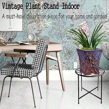 Soporte para plantas paquete de 2 soportes redondos para plantas para interiores y exteriores diseño retro de 15 pulgadas de alto soporte para plantas de interior patio jardín decoración del hogar color negro - negro - Ver 3