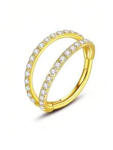 18G Gold Titanium Zirconia Double Hoop Nose Ring/Nose Stud/Cartilage Earring/Helix Hoop/Tragus Hoop/Minimalist Earrings, Gift - Gold - View 8