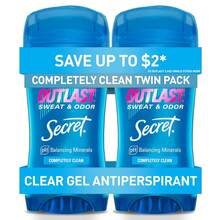 Secret Outlast Antiperspirant Deodorant For Women, 72hr Sweat & Odor Protection, PH Balancing Minerals, Clear Gel, Completely Clean Scent, 2.6 Oz (Pack Of 2) - Completely Clean - 查看 1