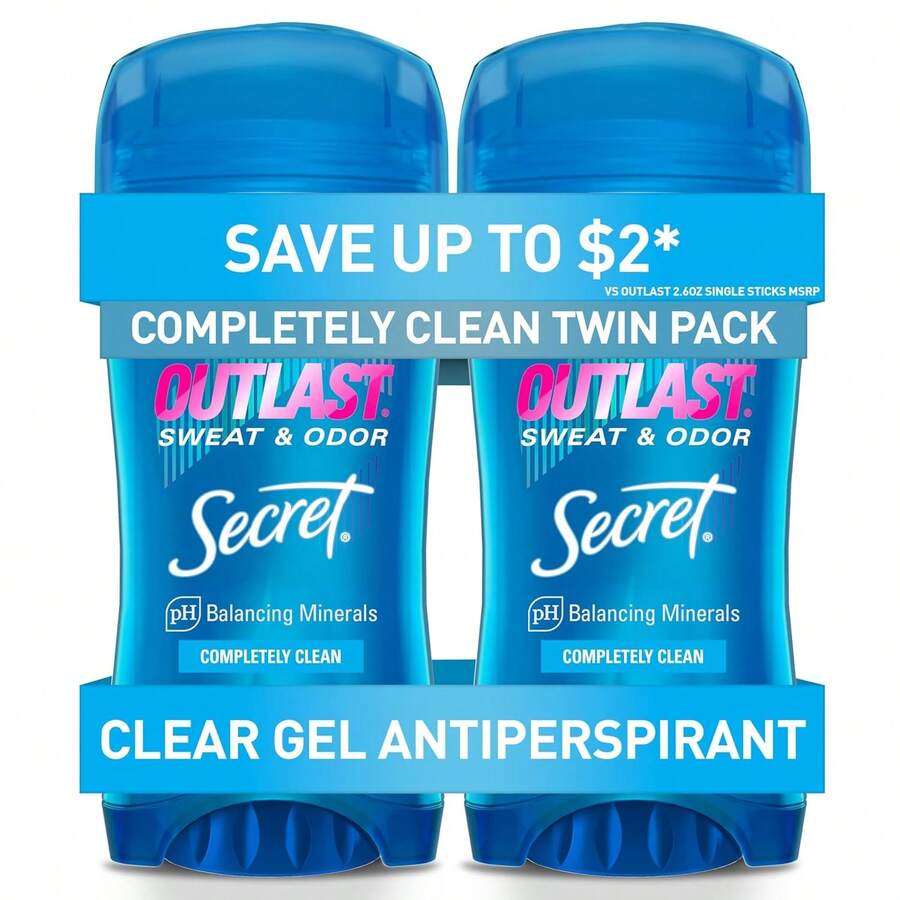 Secret Outlast Antiperspirant Deodorant For Women, 72hr Sweat & Odor Protection, PH Balancing Minerals, Clear Gel, Completely Clean Scent, 2.6 Oz (Pack Of 2) - Completely Clean - 查看 1