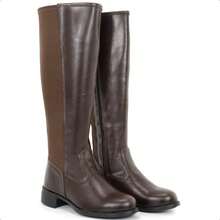Women's High-Top Riding Boot With Side Zipper, Comfortable, Low Heel, Non-Slip, Stylish Winter Fashion - Coffee Brown - View 3