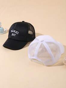 2pcs Baby Boys Casual Letter Graphic Mesh Cap Summer Sun Protection Baseball Hat Streetwear Trucker Hat - Multicolor - View 1
