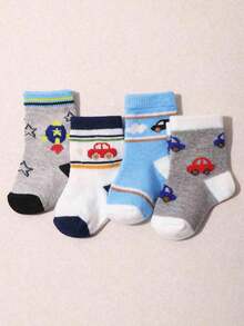 10双随机卡通汽车图案中筒袜，柔软透气，适合婴幼儿日常穿着。 - 彩色 - 查看 4