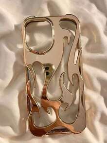 Metallic Phone New Fashion Silver Matte Spray Oil Cool Hollow Flame Pattern Shockproof TPU Protective Phone Cover Compatible With Iphone11/12/13/14/15/16/17 PROMAX - 香檳色 - 查看 2