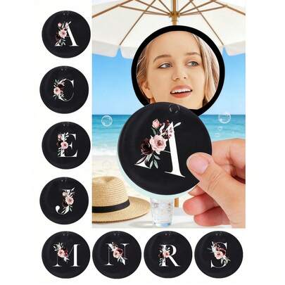 Convenient Sliding Mini Mirror With Floral Letters A-Z Printed On It,Lovely Makeup Mirror, Mini Compact Mirror, Portable Round Handheld Vanity Mirror, Travel Cosmetic Mirror For Purse & Handbag, Cute Aesthetic Beauty Accessory, Ideal Gift For Girls, Moms, Bridesmaids, Friends, Birthday, Christmas, Valentine'S Day, Mother'S Day, Daily Makeup, Home, Office, School, Travel, Summer, Vacation, Beach