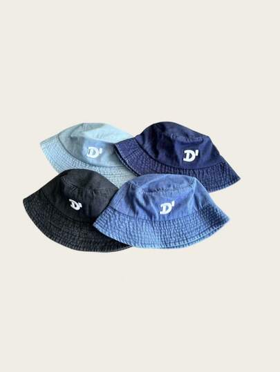 1顶复古水洗牛仔渔夫帽，男女通用，春夏防晒，韩式百搭刺绣D字母水桶帽