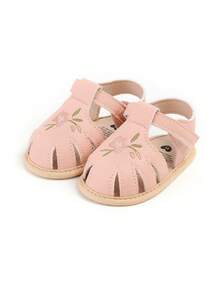 Infant/Toddler Girls' PU Leather Soft Bottom Open Toe Floral Princess Flat Sandals, Summer - Pink - View 5