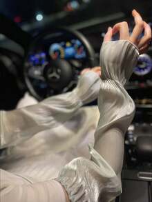 1 Pair New Chinese Style Ice Silk Sun Protection Arm Sleeves, Graceful Arc Design, Suitable For Cycling, Driving, Summer Sun Protection - Multicolor - View 6