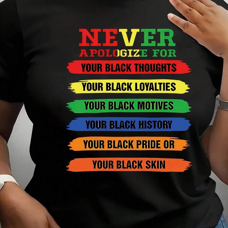 Plus Size - Plus Size - Plus-Size Casual Round-Neck T-Shirt Featuring Motivational Letter Prints Like 'Juneteenth' And 'Never Give Up' Mother's Day Women's T-Shirt Plus Size Women's T-Shirt Summer Street Style Staples Funny Women's Y2K Style T-Shirt, Summer Women's Clothing, Women's Home T-Shirts, Women's Outdoor Streetwear, Women's Sports T-Shirts, Women's T-Shirts, Women's Party Costumes, Carnival Costumes, Black Summer Casual Short-Sleeve T-Shirts Summer Outfits For Women Women's Tops Tee Mother's Day Gifts - màu đen - Xem 1