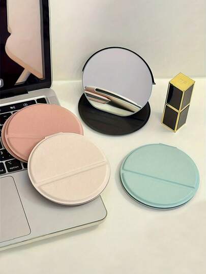 1pc Mini Portable Makeup Mirror - Round Leather Folding Mirror, Pocket Mirror, Thick PU Leather Small Mirror, Foldable, Travel Mirror. Suitable As A Gift, Travel Essential, Makeup Essential, Easy To Store, Christmas Gift, Touch Up Makeup Anytime, Suitable For School Use, Back To School Essential, Holiday Gift. (Color Difference Is A Normal Phenomenon, Please Refer To The Actual Product). Affordable Price, Christmas Gift, Cosmetics, Makeup Tools, Budget-Friendly Item, Gift, Women's Gift, Christmas Gift