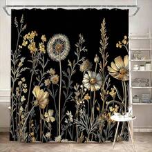 1/4pcs Bohemian Vintage Floral Black Gold Shower Curtain Set, Made Of Polyester Fabric, Waterproof, With Hooks, Machine Washable, Farmhouse Style Bathroom Curtain & Rug, Waterproof Polyester Shower Curtain, Non-Slip Bath Mat, U-Shaped Toilet Rug With 12 Hooks - Modern Style, Suitable For Home Decor, Bathroom Decor And Accessories, Easy To Clean And Maintain, Elegant Housewarming Gift - Fit For All Seasons - A - View 15