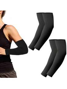 4 Pairs Unisex Long Solid Black Fingerless Arm Sleeves, Plus Size [More Comfortable], Outdoor Cycling Driving Arm Sleeves, [Ice Silk Breathable & Quick-Dry Sunscreen], Seamless Nylon Cool Sunscreen Arm Sleeves, Suitable For Outdoor Activities Like Hiking, Cycling, Fishing, Shading And Anti-Slip, Won't Fall Off In Summer,Men Gifts,Accessories - One Size - View 3