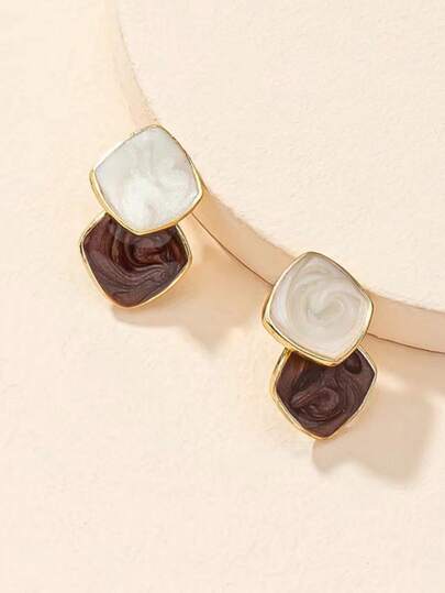 1对复古渐变耳环，油画风格吊坠耳环，韩式简约优雅女士耳环