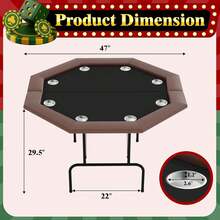 Mesa de póker octogonal para 8 jugadores, mesa de cartas plegable estilo casino con patas colapsables y soportes de tazas acero inoxidable/plástico, mesa de juegos Texas Holdem Blackjack para fiestas en casa. - Acero inoxidable - Ver 2