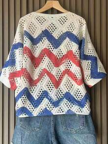 Sweater Rajut Cetak 3D Modis untuk Wanita, Cocok untuk Liburan Musim Panas - Biru - View 3