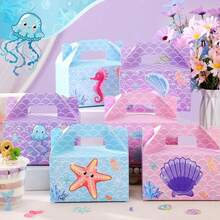 6/12/18/24/30/36Pcs Mermaid Party Gift Box Shell Pearl Mermaid Gift Bag Candy Gift Box Party Gift Ocean Mermaid Gift Box With Handle For Underwater Mermaid Birthday Party Supplies - Multicolor - View 5