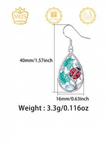 Bông tai mặt dây chuyền nữ thanh lịch, dễ thương, ngọt ngào, tinh tế, đính đá mặt trăng nhân tạo, họa tiết bọ rùa và lá cây, ít gây dị ứng, phù hợp để đeo hàng ngày, dự tiệc, du lịch, hẹn hò, lễ hội, cũng có thể dùng làm quà tặng. - Bạc - Xem 5