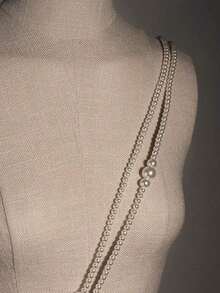 1pc Elegant Premium White Pearl Waist Chain Summer, School Fall, Autumn, Halloween - 白色 - 查看 2