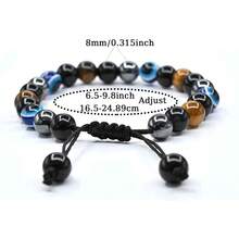 四层防护手链，虎眼石、赤铁矿、黑曜石串珠手链，水晶饰品，男女通用 - 彩色 - 查看 9