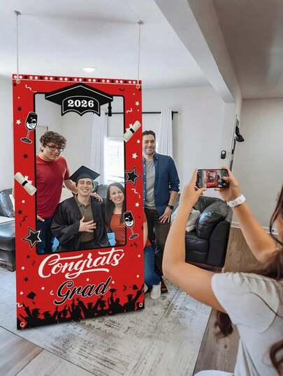 2026 Graduation Photo Booth Frames 2026 Graduation Decorations Red Graduation Party Decorations Graduation Arch Banners Congratulatory Photo Booth Backdrops High School & College Graduation Party Supplies Graduation Event Photo Booth Props Graduation Party Frame Signs Luxury Graduation Frames