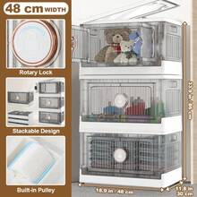 White Plastic Storage Bins With Rotaing Lock, Large Capacity Stackable Organizer, Multi-Function Storage Box Foldable Storage Bins With Lids For Bedroom Office Kitchen Living Room Bathroom Hallways - White - View 2