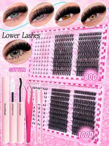 Eimny Bộ dụng cụ nối mi tự làm 450 sợi - 4 kiểu mi giả hoạt hình & mắt mèo | Mi giả cong chữ D 10-16mm | Mi giả 3D mềm mại, dạng phân đoạn | Bộ mi giả chuyên nghiệp có thể tái sử dụng, phù hợp cho sử dụng hàng ngày, hẹn hò và tiệc tùng. - Nhiều màu - Xem 13