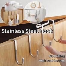2pcs Stainless Steel Double S-Shaped Hooks, Easy Installation, Suitable For Kitchen, Bathroom Or Cabinet, Can Hang Clothes, Towels And Storage - 2PCS - View 2