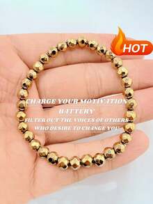 Artisan-Made - A Natural Pyrite Bracelet Designed For Both Men And Women, Featuring 6Mm Natural Stone Beads. This Bohemian And Retro Style Bracelet Is And Perfect For Any Occasion, Including Birthdays, Valentine'S Day, And Mother'S Day - Gold - View 1